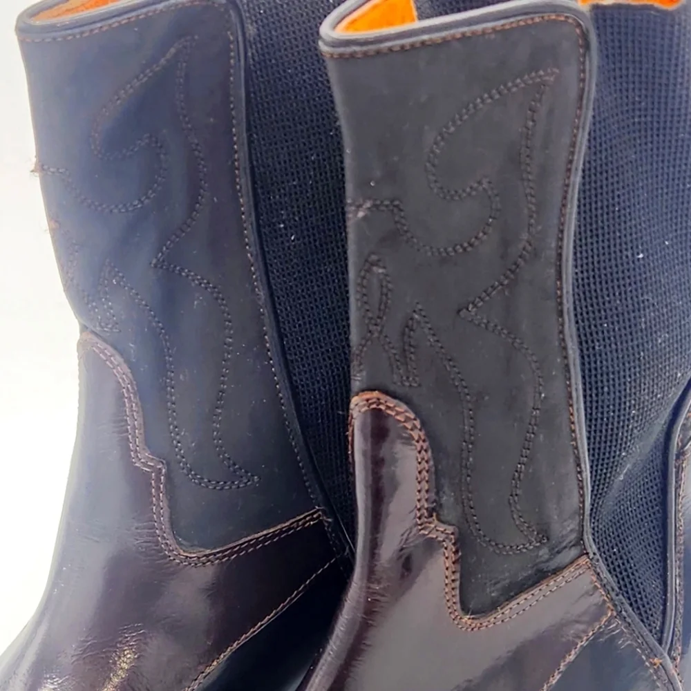 Donald  J Pilner Vintage Western Couture Leather Black Brown Boots SZ 7 - Picture 14 of 16